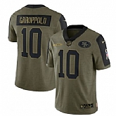 Nike San Francisco 49ers 10 Jimmy Garoppolo 2021 Olive Salute To Service Limited Jersey Dyin,baseball caps,new era cap wholesale,wholesale hats